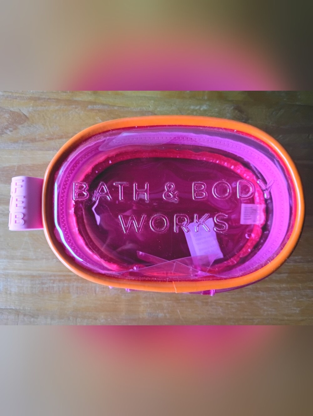 Bath & Body Works Pink Orange Plastic Makeup Bag Zipper Closure